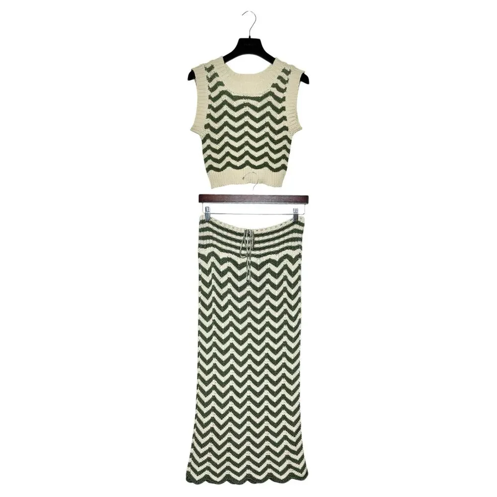 Agua Bendita Crochet Emory Crop Top & Mira Ete Skirt Set Chevron M/L - Picture 3 of 9